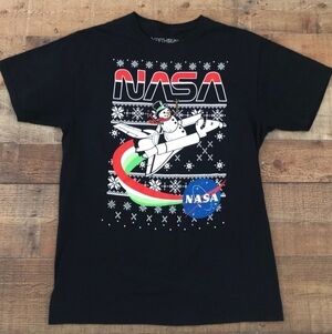 NASA Holiday Christmas Snowman Rocket Graphic Tee T-Shirt Men's Large L Black